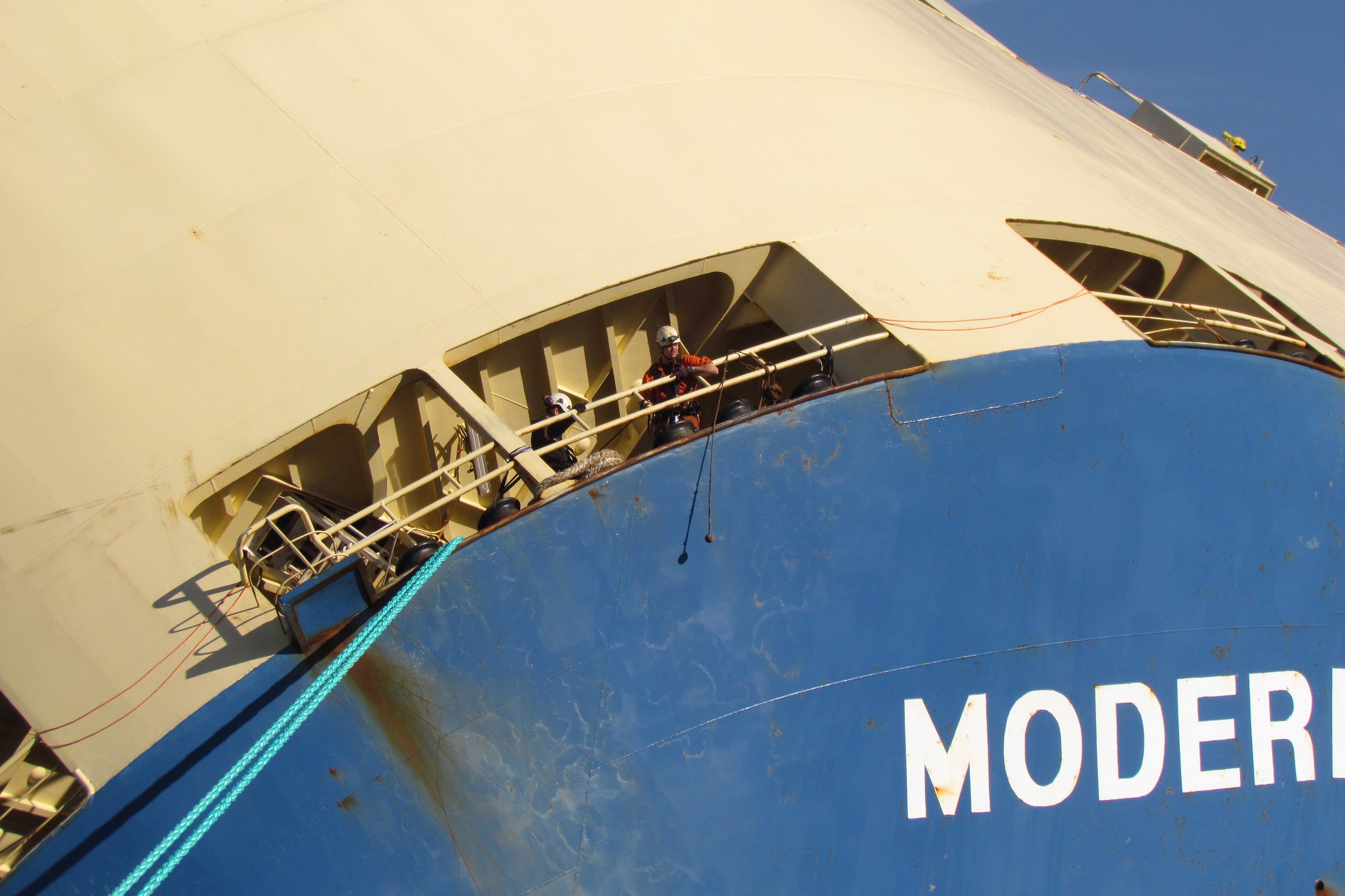 The salvage team on board the Modern Express