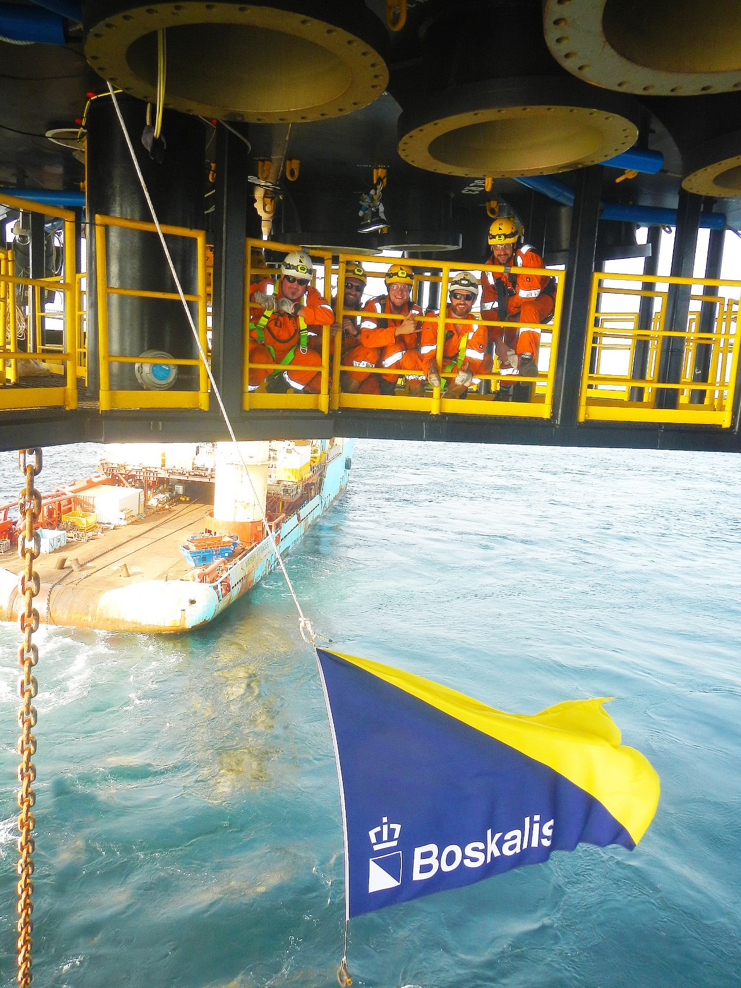 Boskalis crew members in the turret during the operation